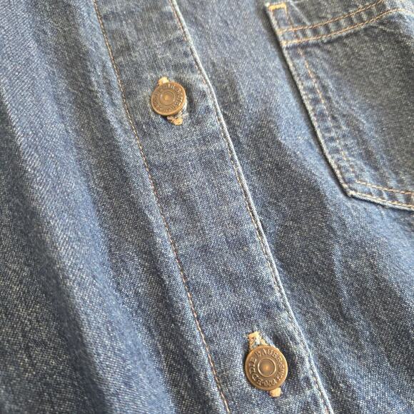 Vintage Eddie Bauer Denim Long Sleeve Tie Waist Blue Button Down Jean Dress - Picture 3 of 11